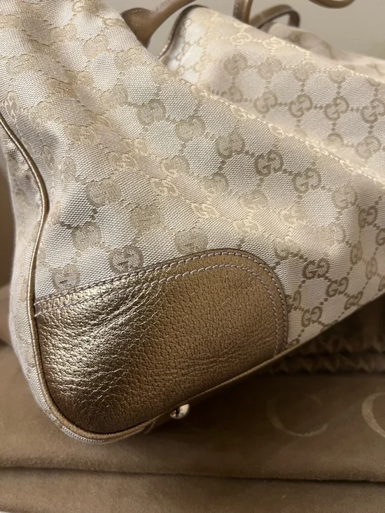 Gucci Beige and Brown GG Canvas Tote with Leather Trim - Picture 11 of 17